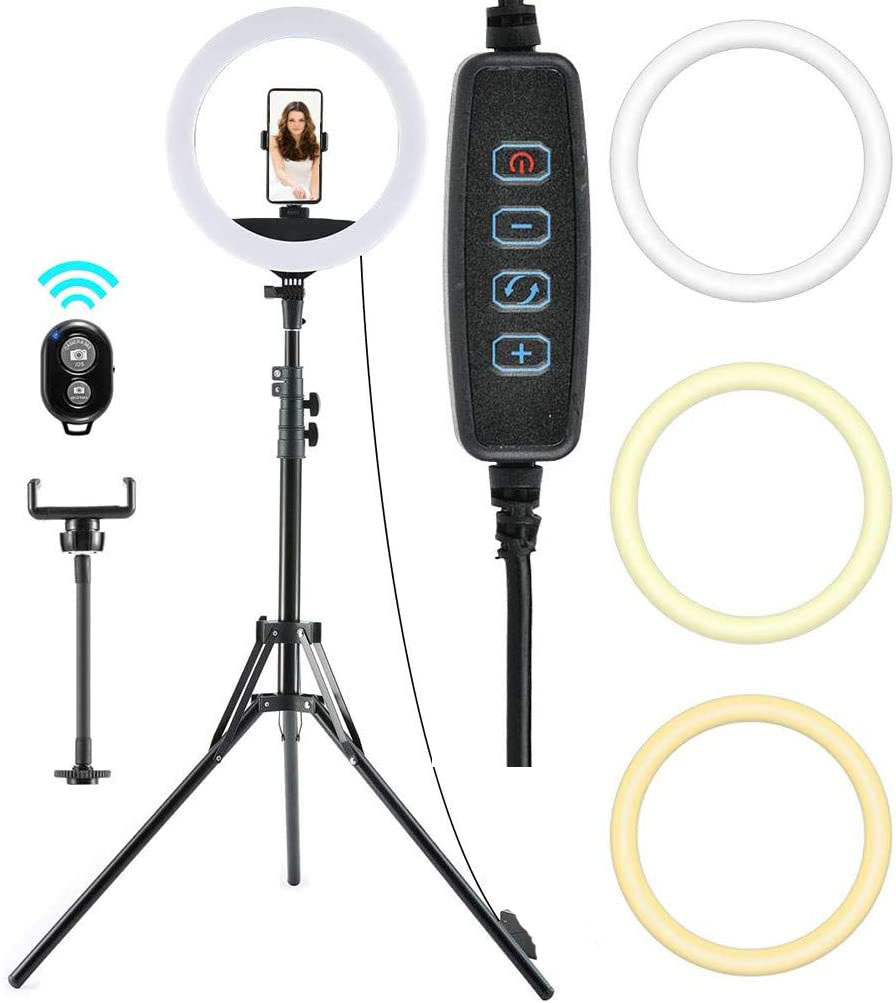 10-inch Big LED Selfie Ring Light with Expandable Tripod Stand 7-feet with  3 Light model (White, Warm, Yellow) and 11 Level brightness, Ring Flash |  gintaa.com