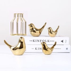 Golden Birds Modern Bird Figurines for Bedroom Office